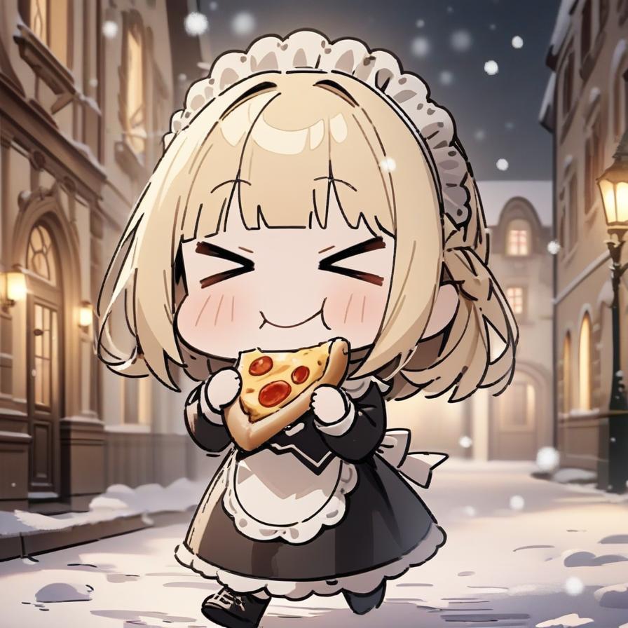 ⛄️雪道と おピッツァもぐもぐ メイドちゃん⛄️ | の人気AIイラスト・グラビア