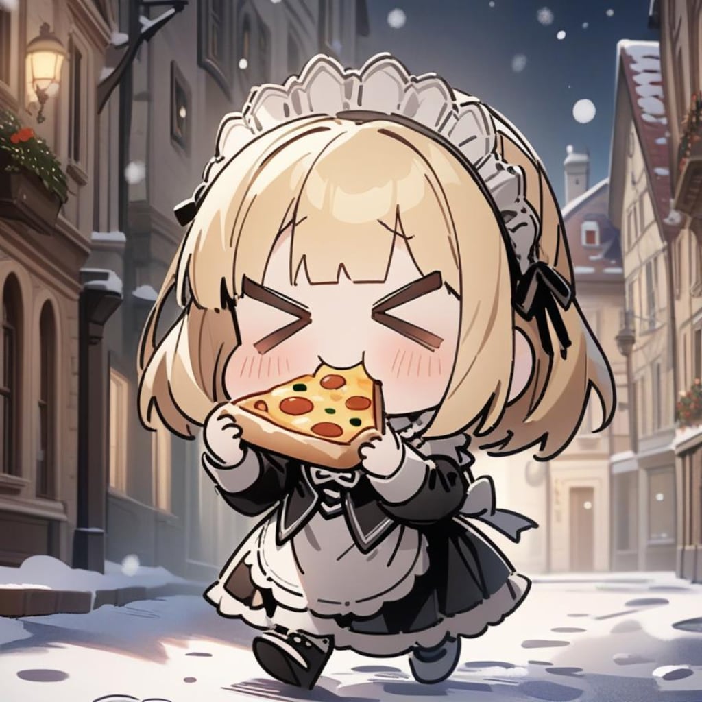 ⛄️雪道と おピッツァもぐもぐ メイドちゃん⛄️