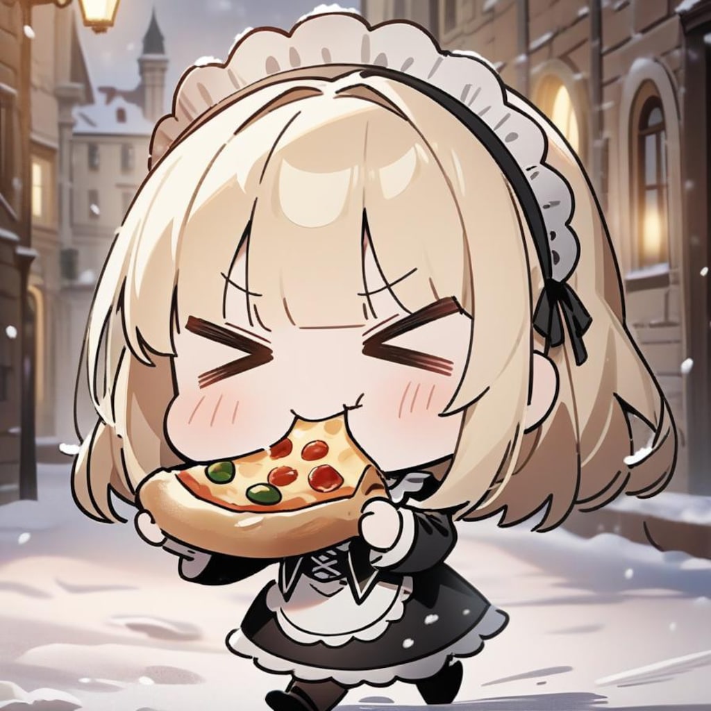 ⛄️雪道と おピッツァもぐもぐ メイドちゃん⛄️