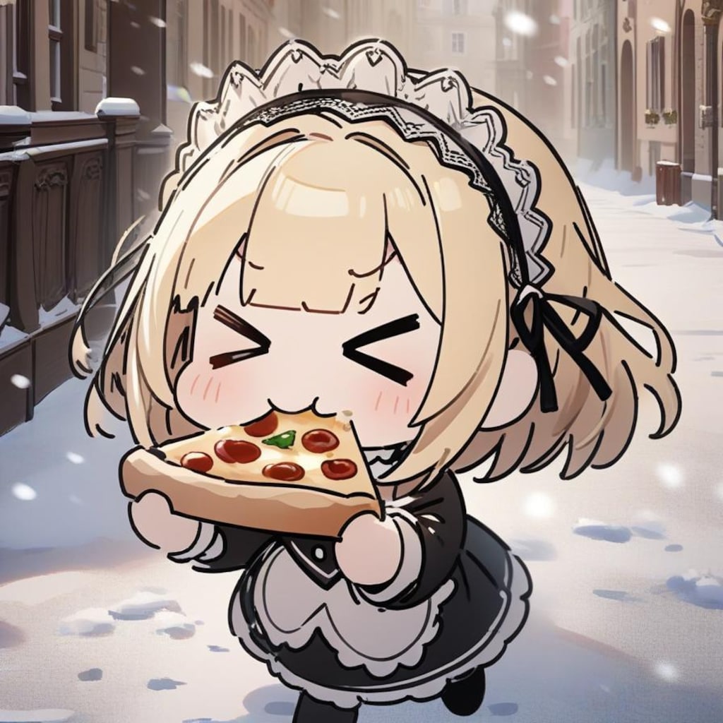 ⛄️雪道と おピッツァもぐもぐ メイドちゃん⛄️