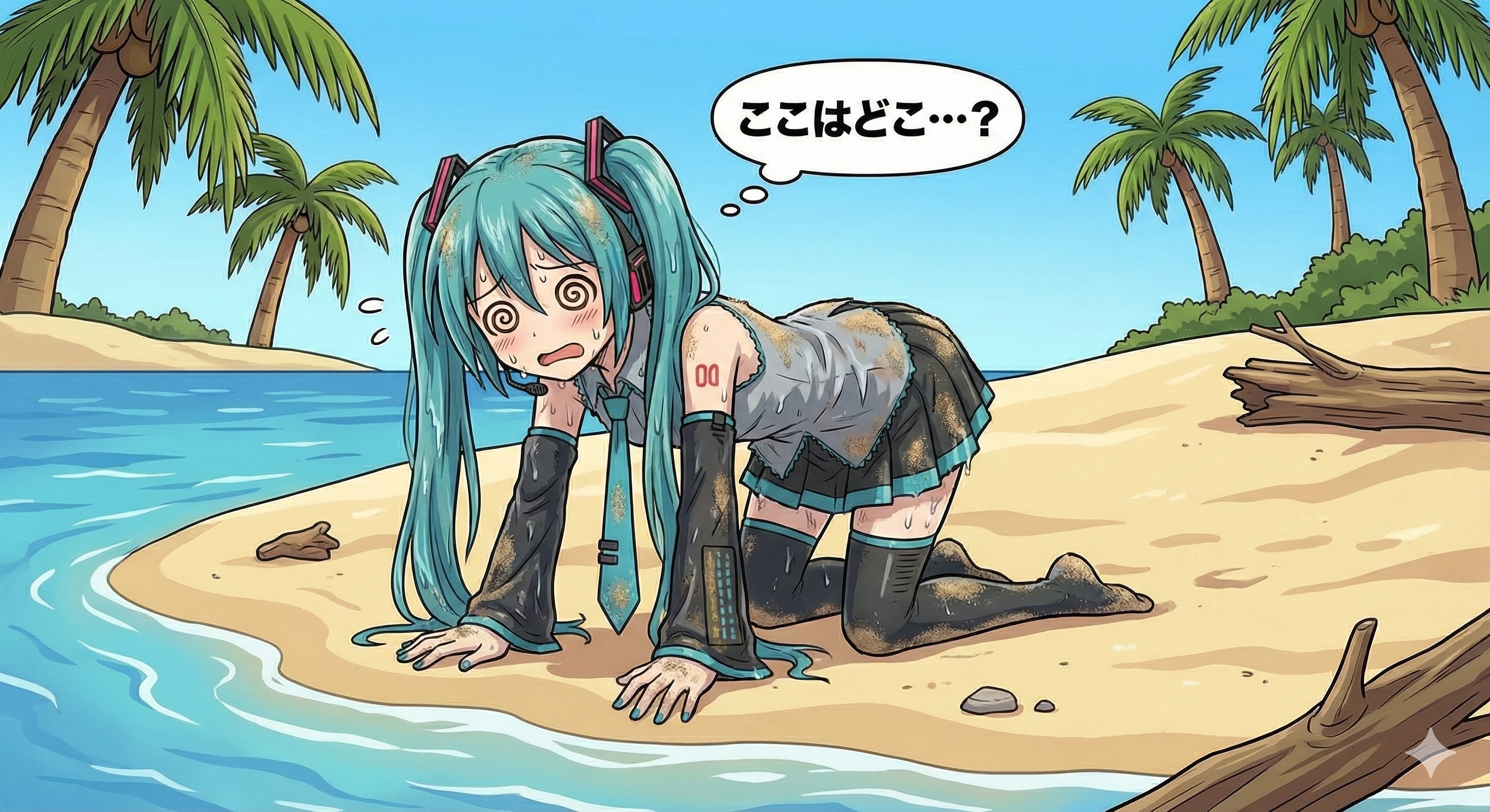 ミクさん無人島へ流れ着く！ | の人気AIイラスト・グラビア