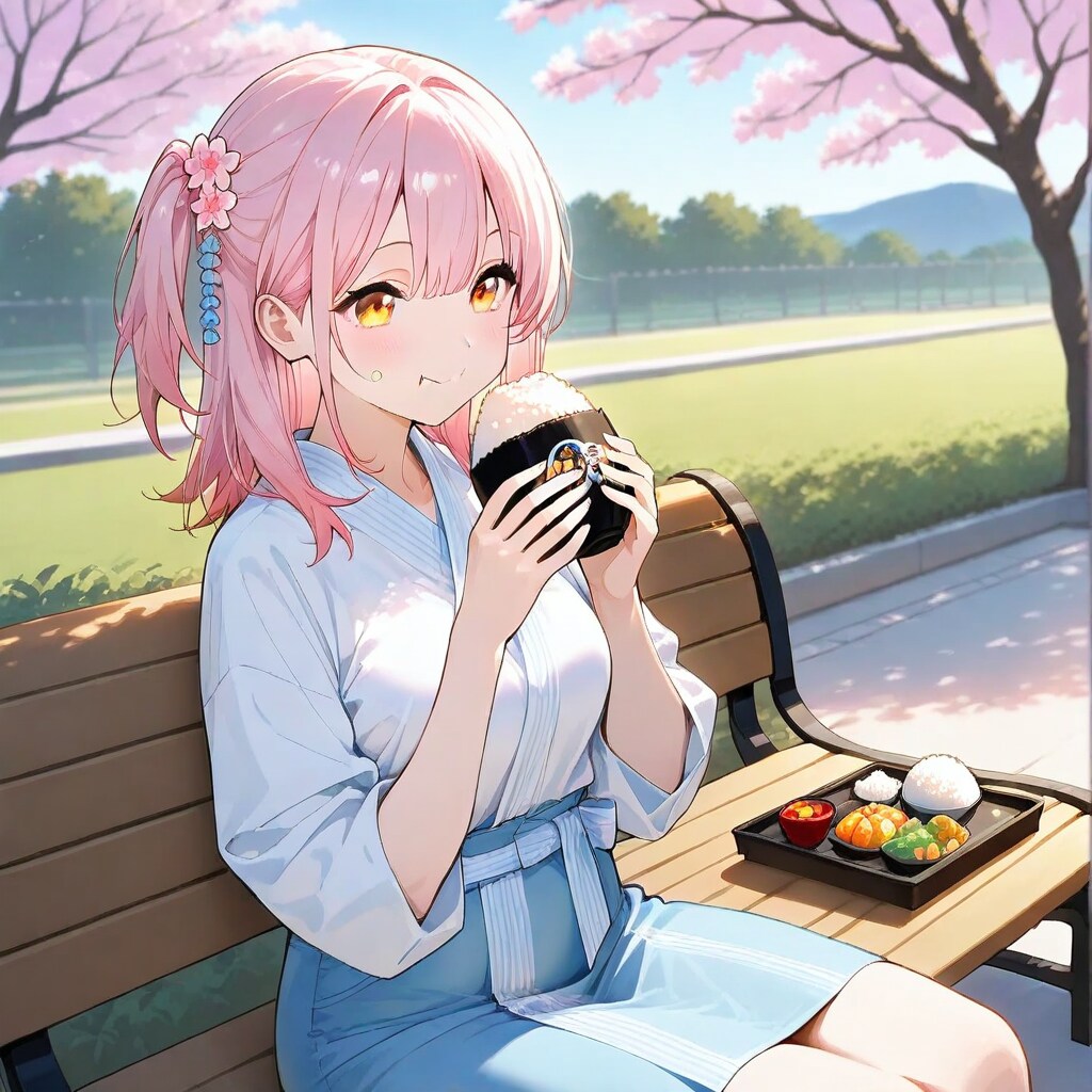 おむすびを食べる女の子