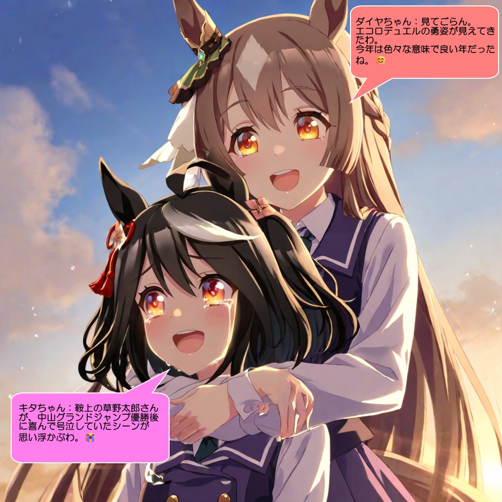 キタちゃんとダイヤちゃん、中山競馬場で喜んで感涙する