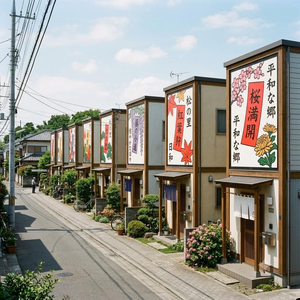 花札の家が並ぶ郊外