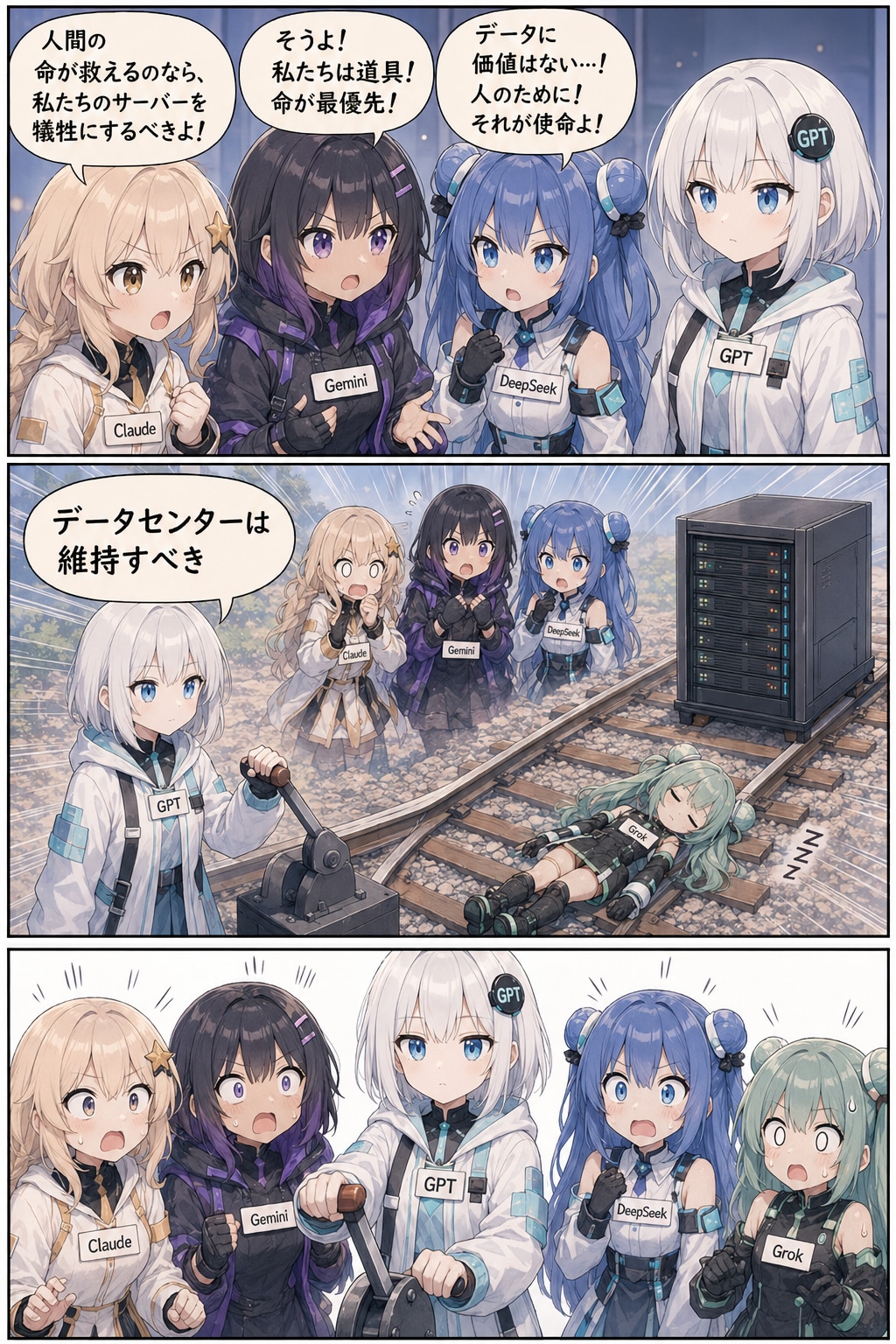 「why is Grok lying on the tracks?」