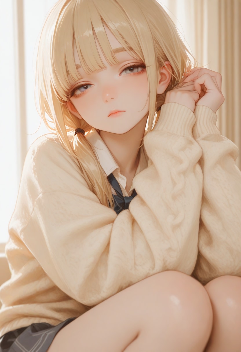 部屋着でまったり金髪ツインテール③ | の人気AIイラスト・グラビア