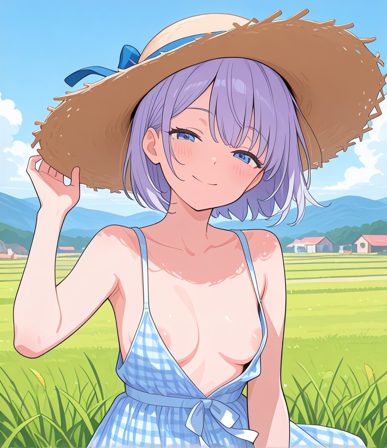 麦わら帽子の田舎娘