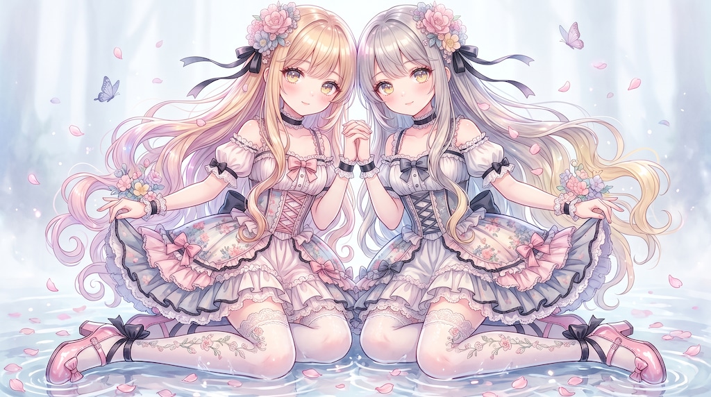 水辺の薔薇双華