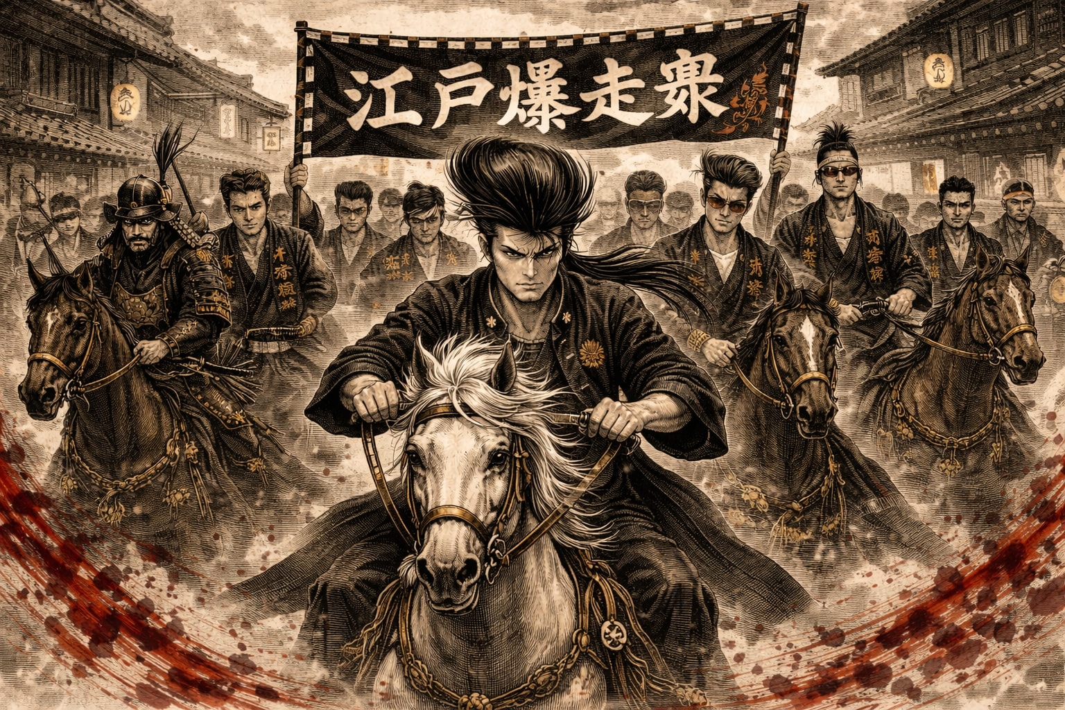 ツッパリ:タイムスリップ「爆誕！！江戸爆走衆！！」 | の人気AIイラスト・グラビア