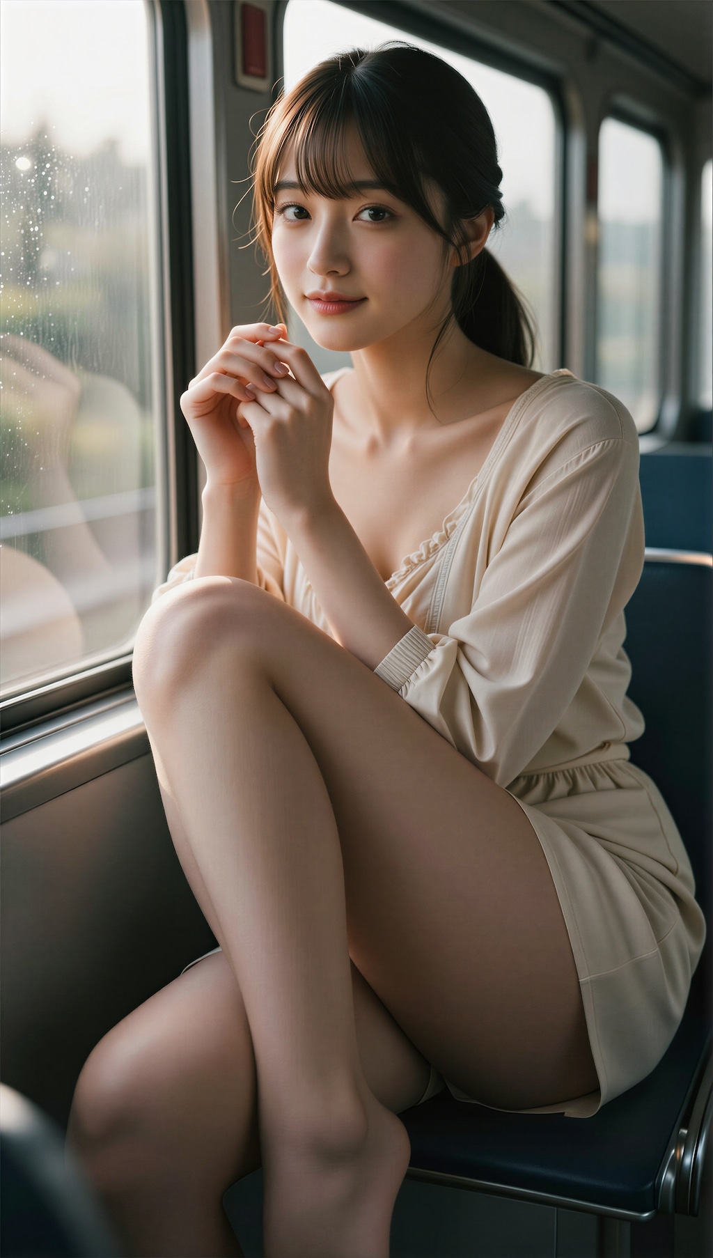 電車に乗る女性 2