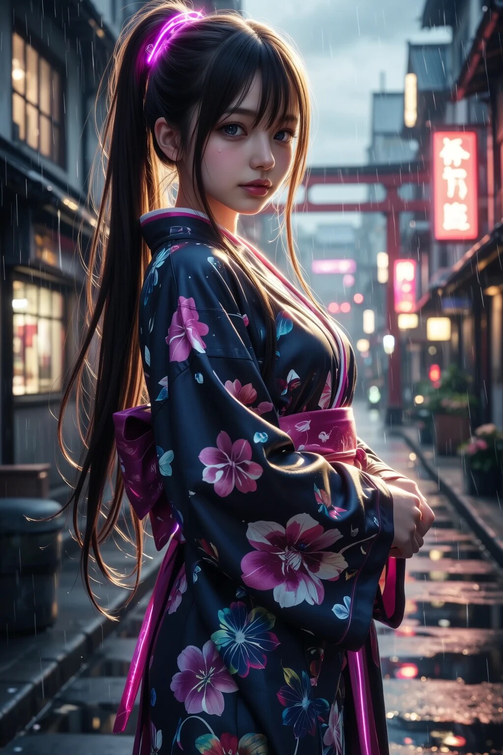 近未来和風サイバー着物美女