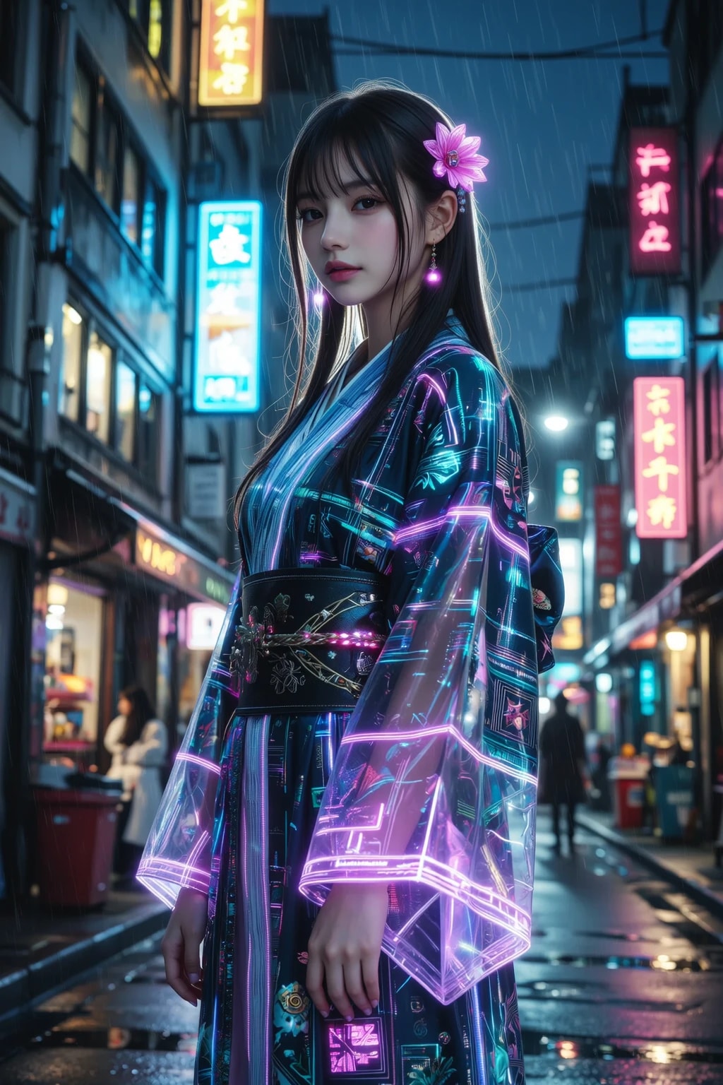 近未来和風サイバー着物美女