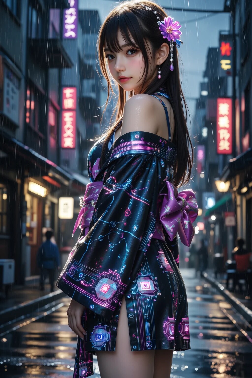 近未来和風サイバー着物美女