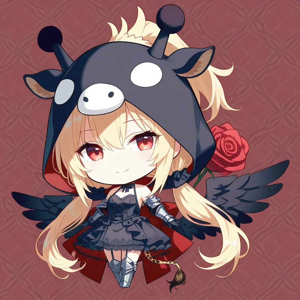 漆黒のドレスと薔薇のケモミミフーディーちび子ちゃん