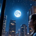 摩天楼の月に惹かれる 4枚目