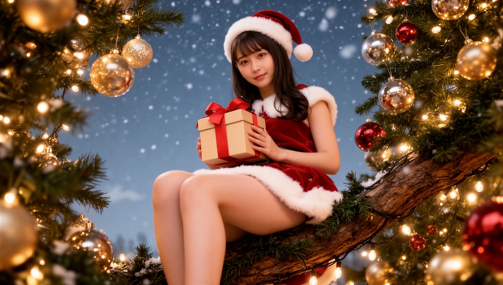 クリスマスツリーの上のサンタ