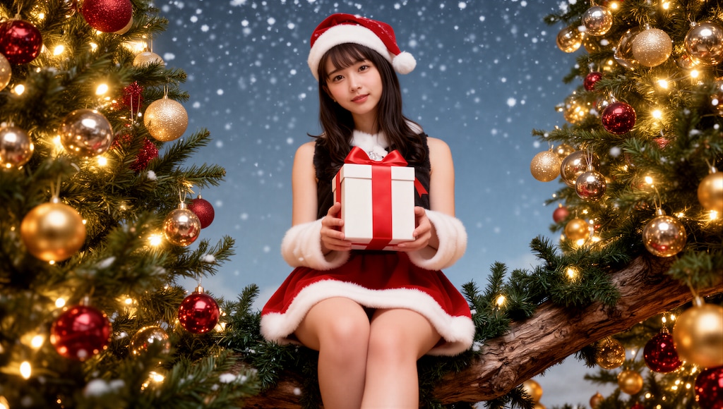 クリスマスツリーの上のサンタ