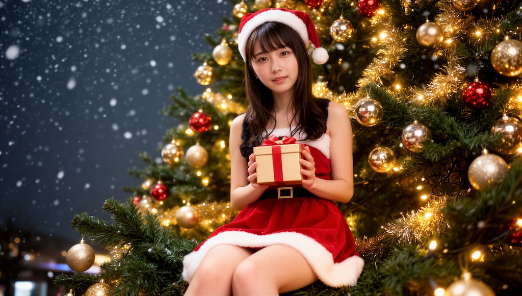 クリスマスツリーの上のサンタ