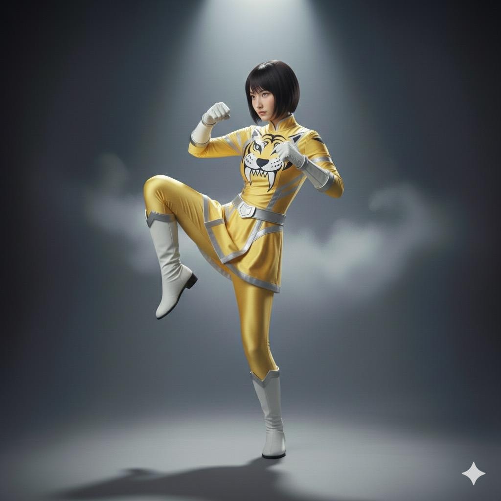 戦隊ヒロインのような女の子（動き練習中）