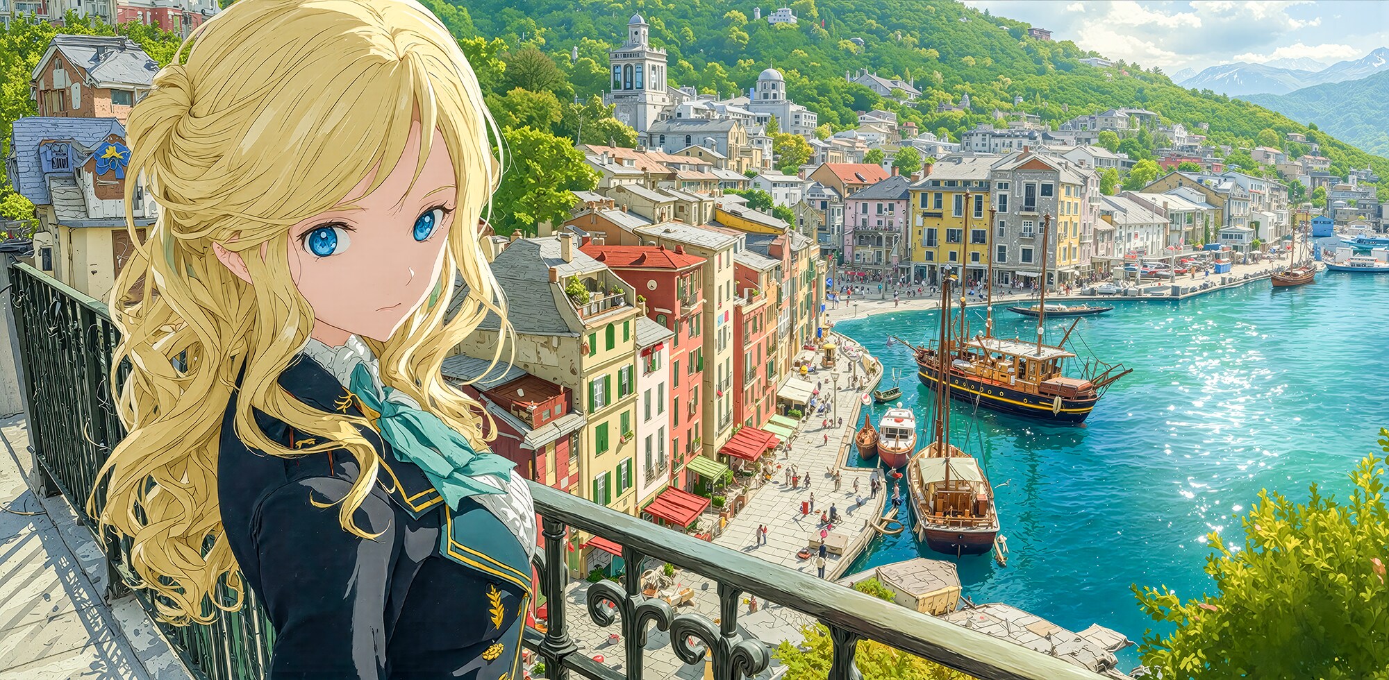 港町を見下ろす午後 | の人気AIイラスト・グラビア