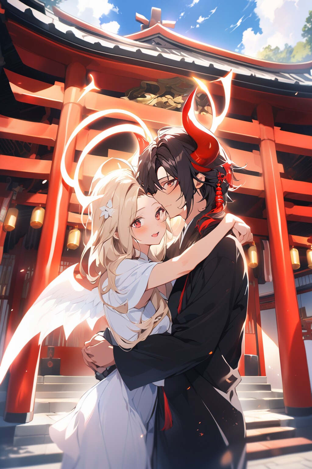抱き合う天使と悪魔