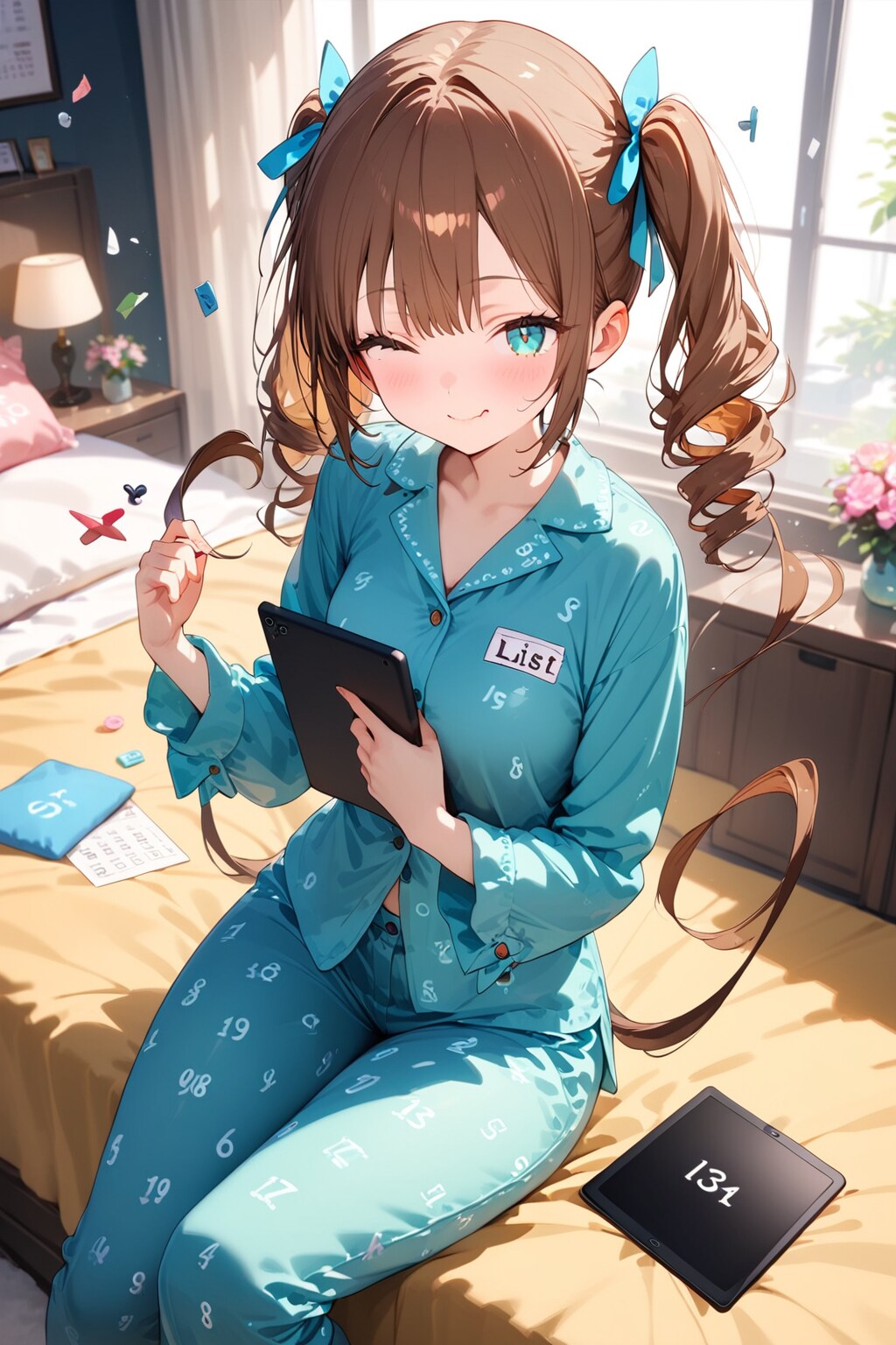 タブレットを使ってフラッシュ暗算？のお勉強をする葵ちゃん❤️