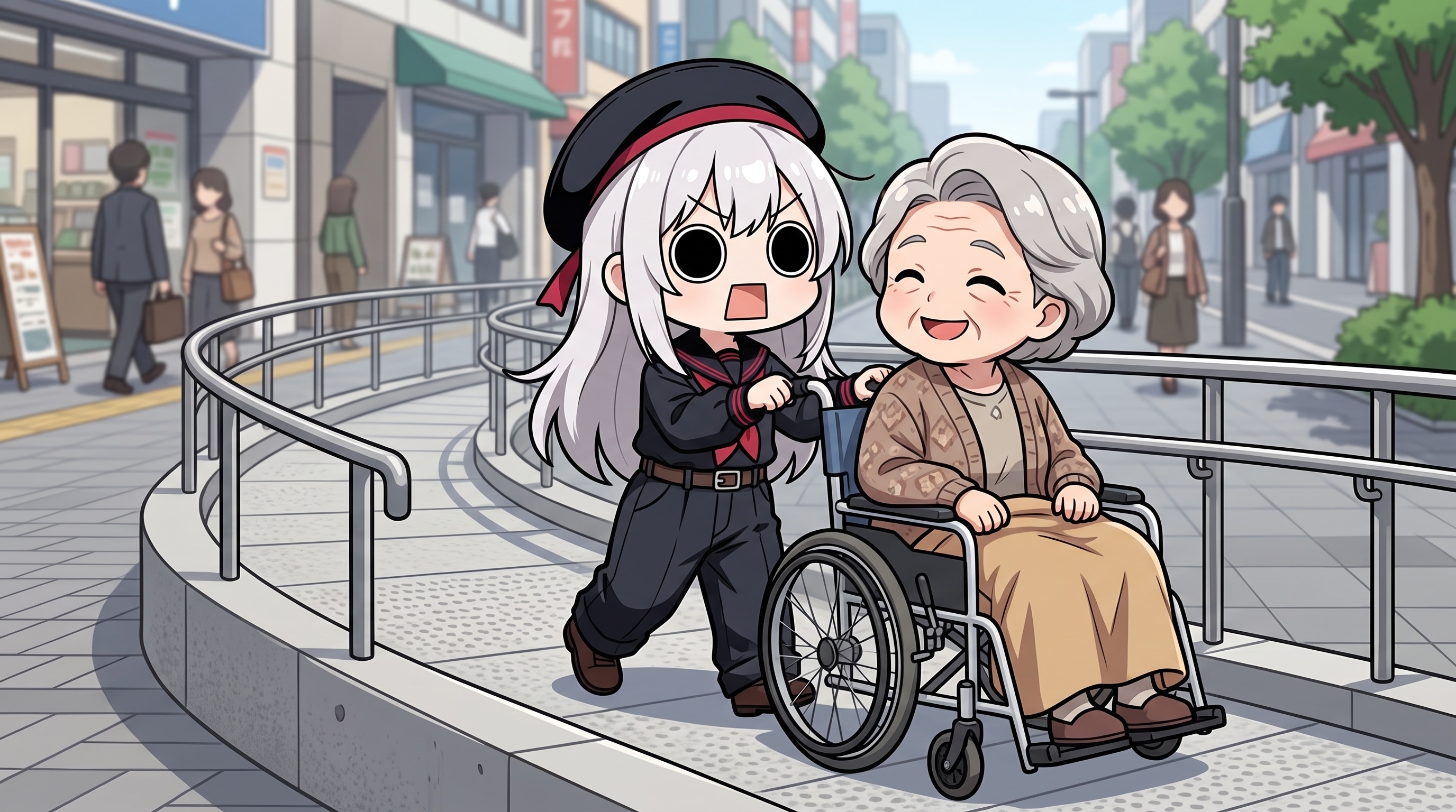 車椅子を押すえらいこっちゃ嬢 | の人気AIイラスト・グラビア