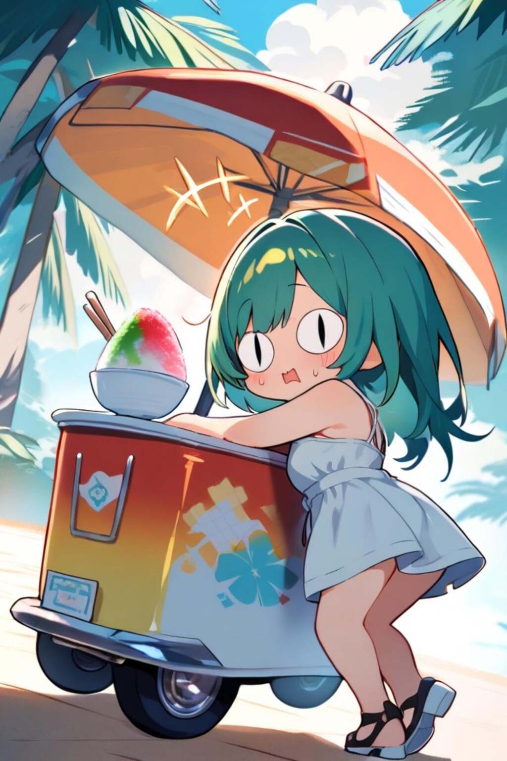 かき氷と緑髪ちゃん