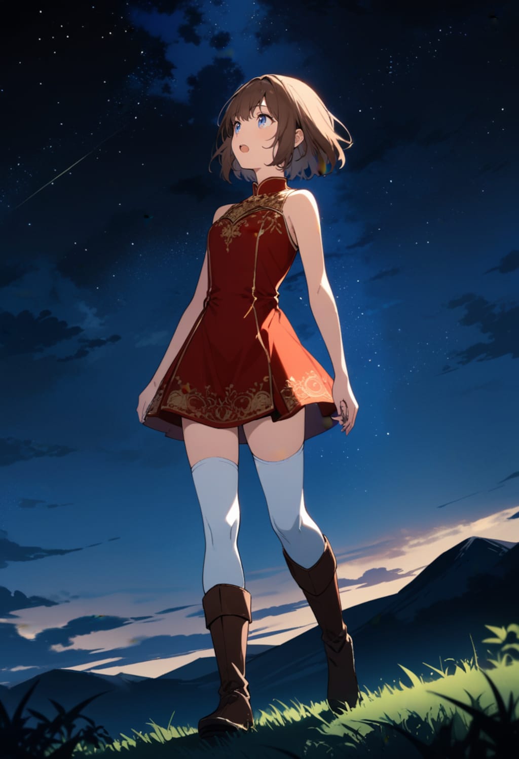 夜空を見上げる