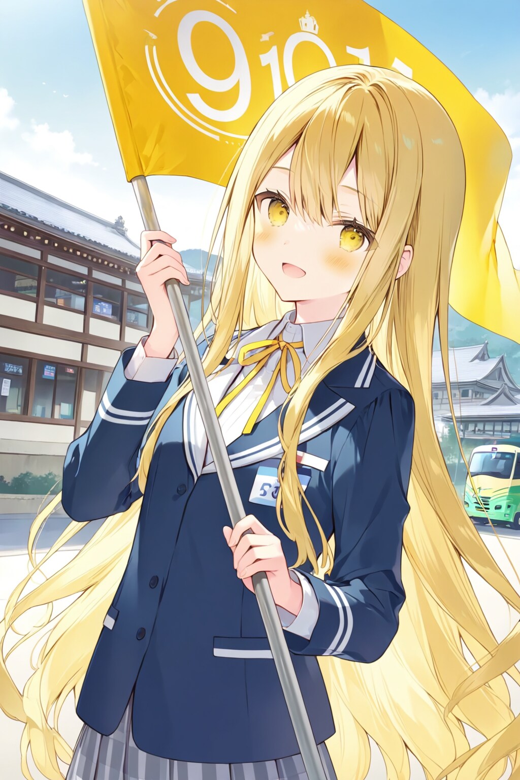 松本城を案内するバスガイドさん？