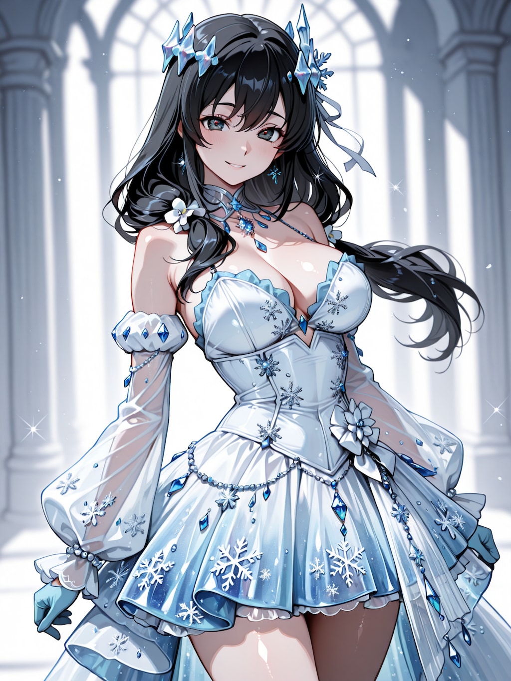 幻想的な青いドレス姿の美月