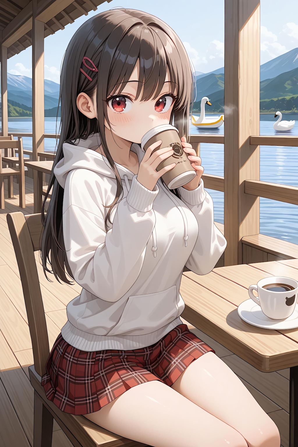 湖畔のオープンテラスカフェ