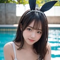 バニーガール姿でプール 3枚目
