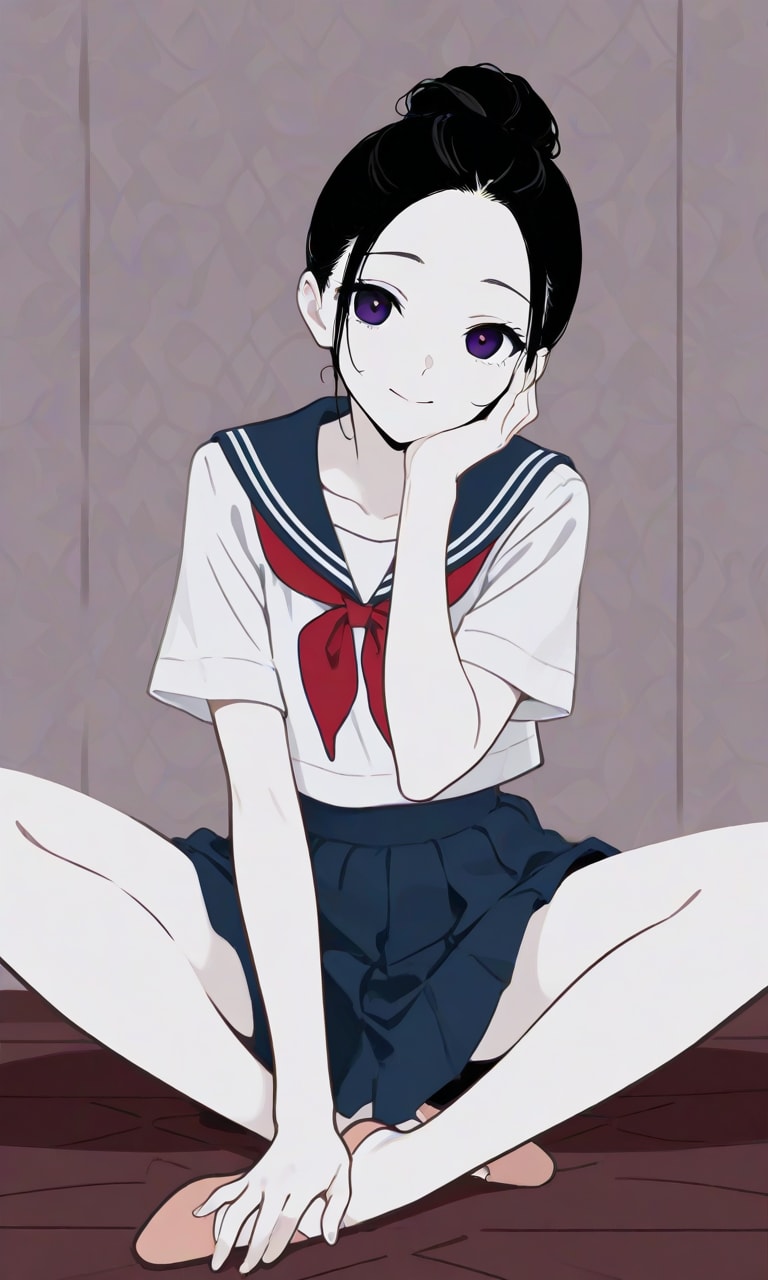 シニョン、セーラー服、あぐら | の人気AIイラスト・グラビア