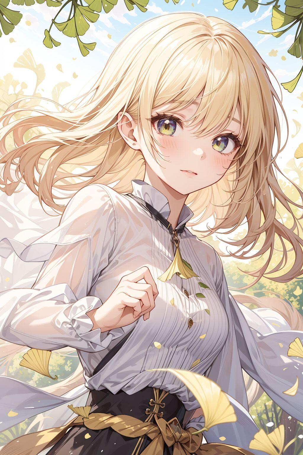 銀杏と金髪の女の子