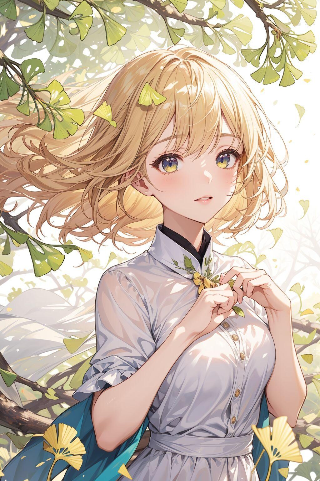 銀杏と金髪の女の子