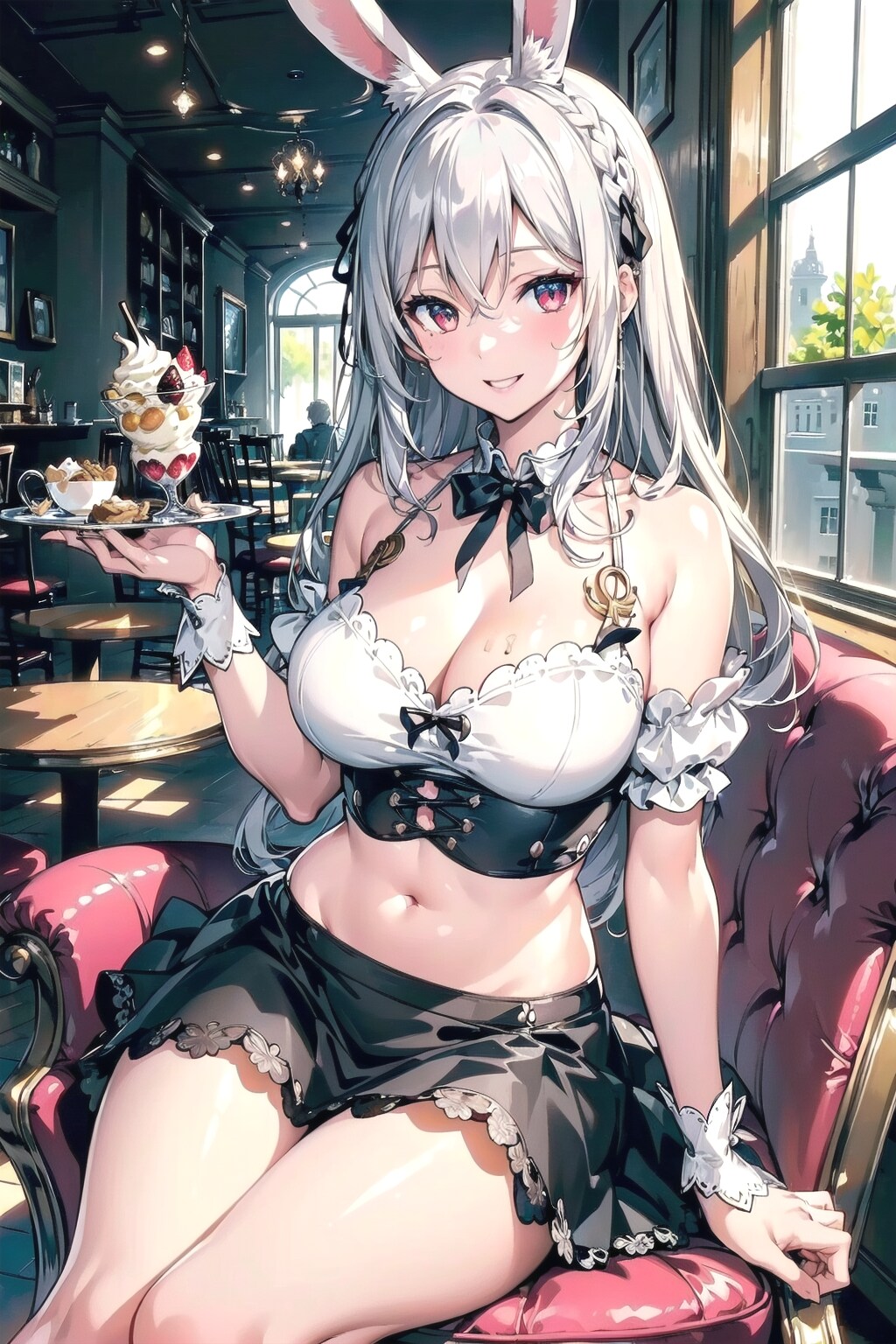 パフェとお紅茶をお持ちしたのですぅ🍨☕️🐰💕