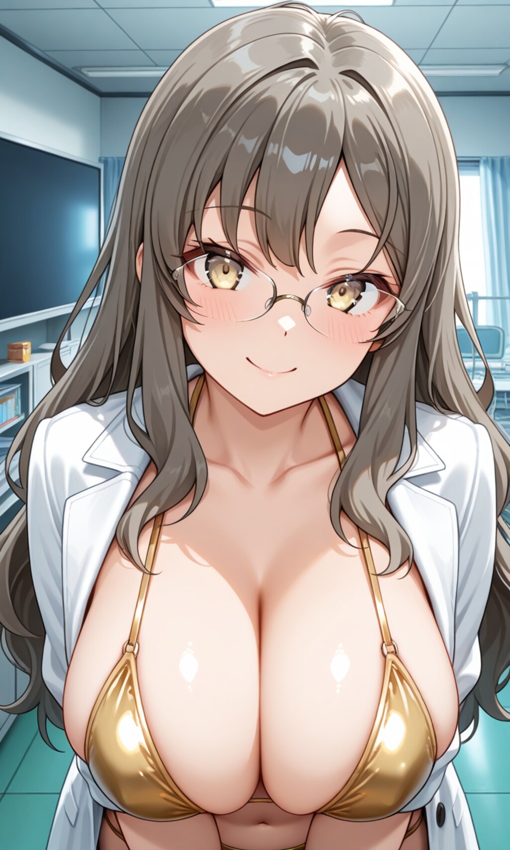白衣から金色ビキニで誘惑の双葉理央🥼👙😍