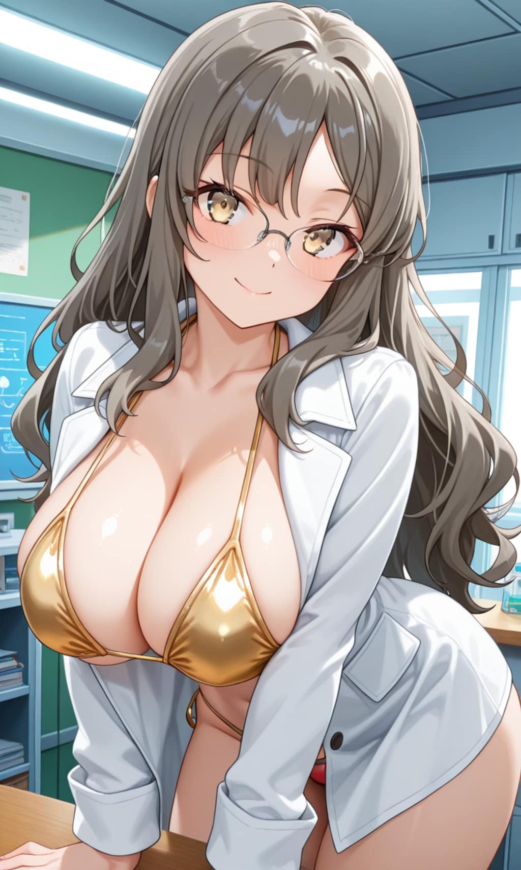 白衣から金色ビキニで誘惑の双葉理央🥼👙😍