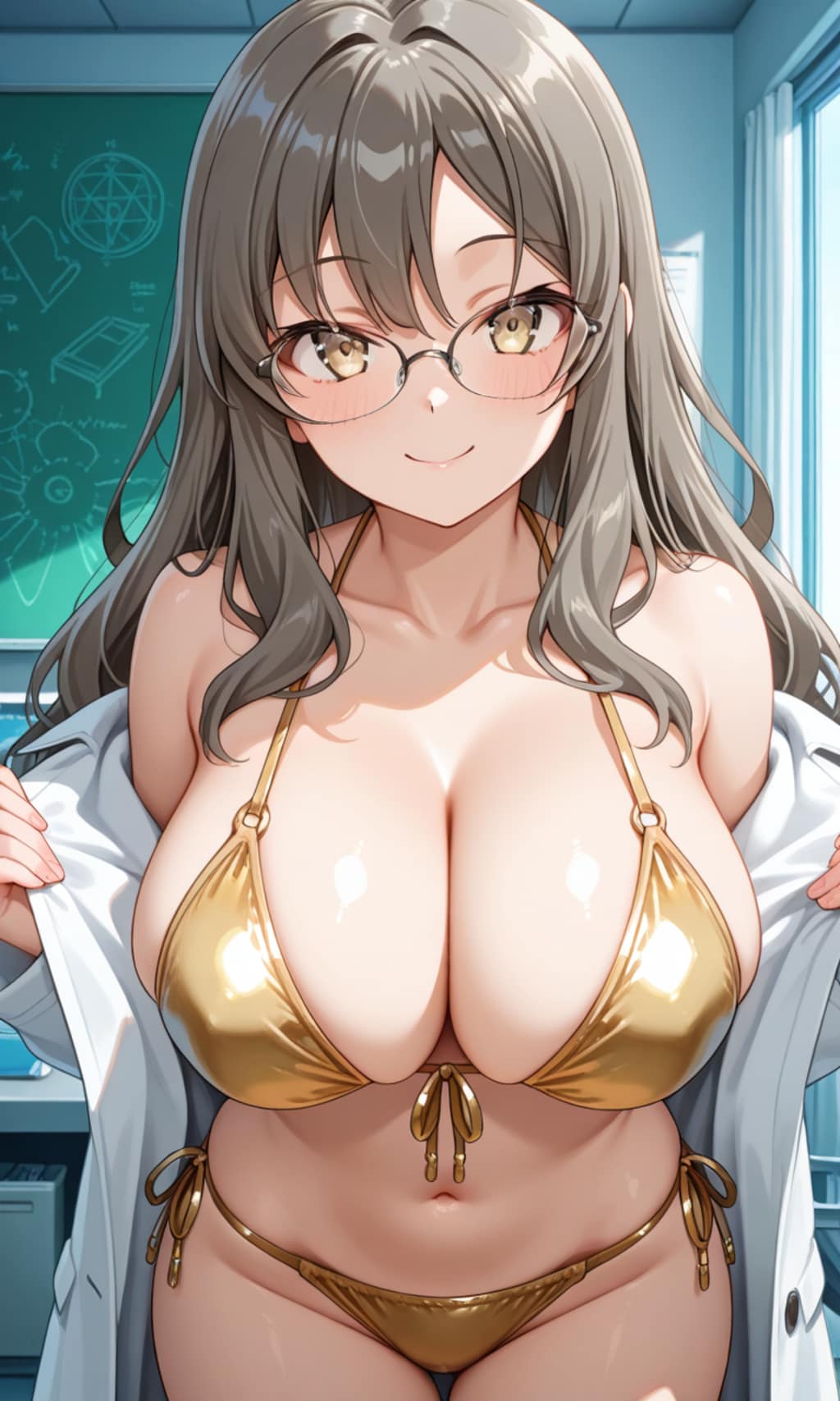 白衣から金色ビキニで誘惑の双葉理央🥼👙😍