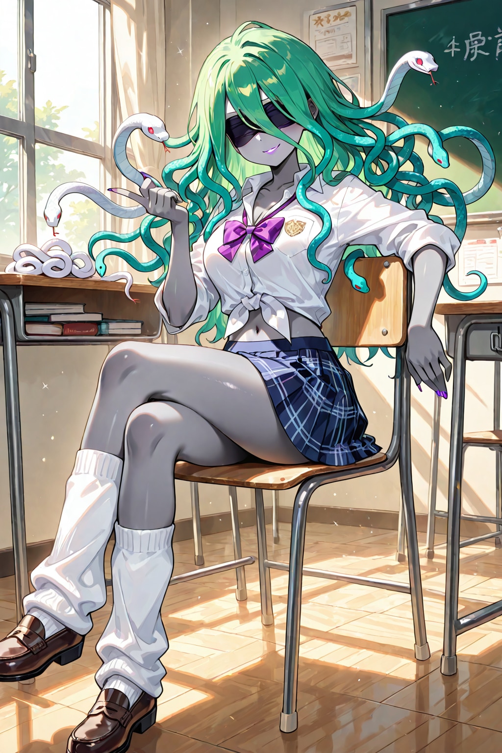 足組みするメデューサJK