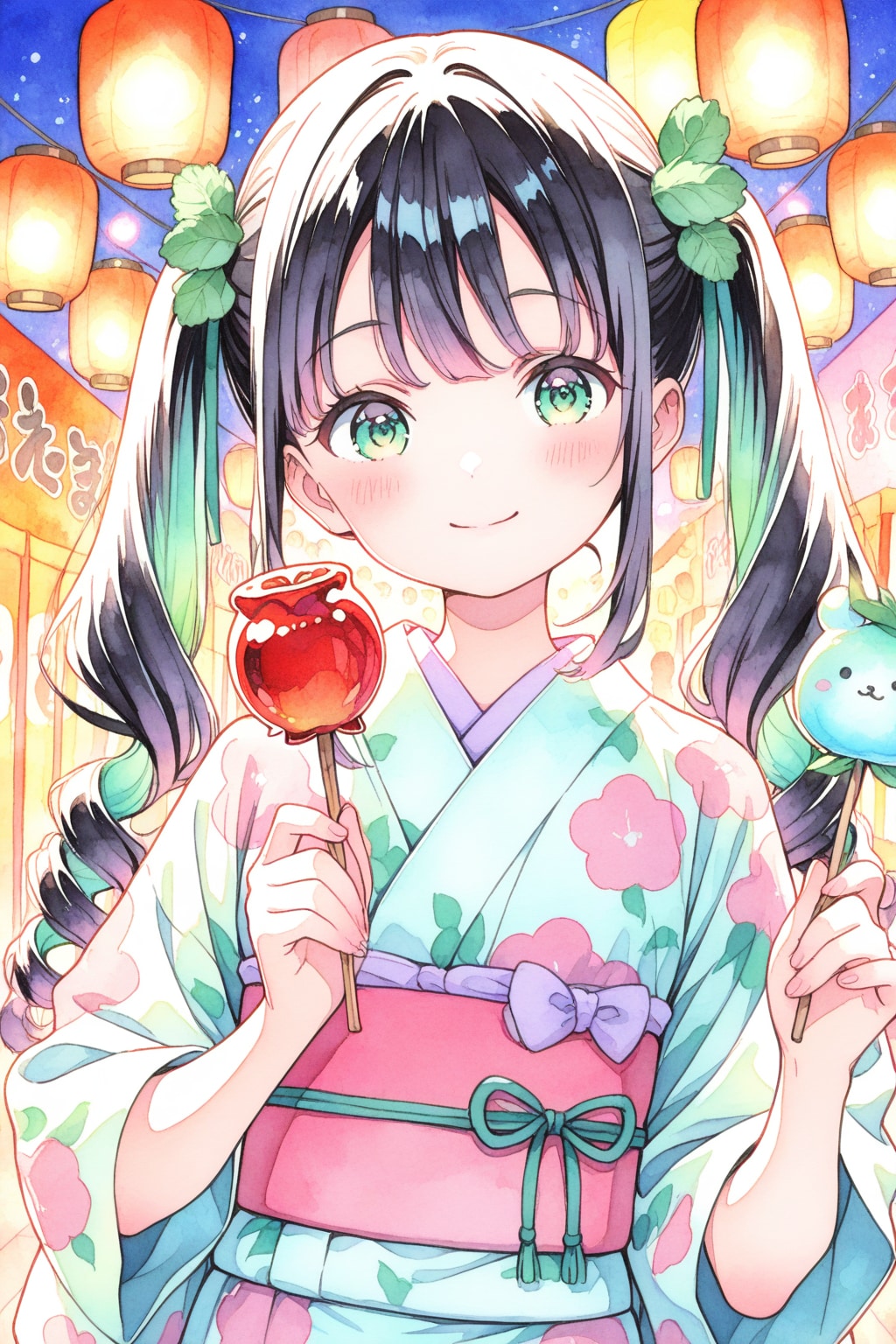 りんご飴とあめっこ！きみと半分この夏祭り 🍎🏮 | の人気AIイラスト・グラビア