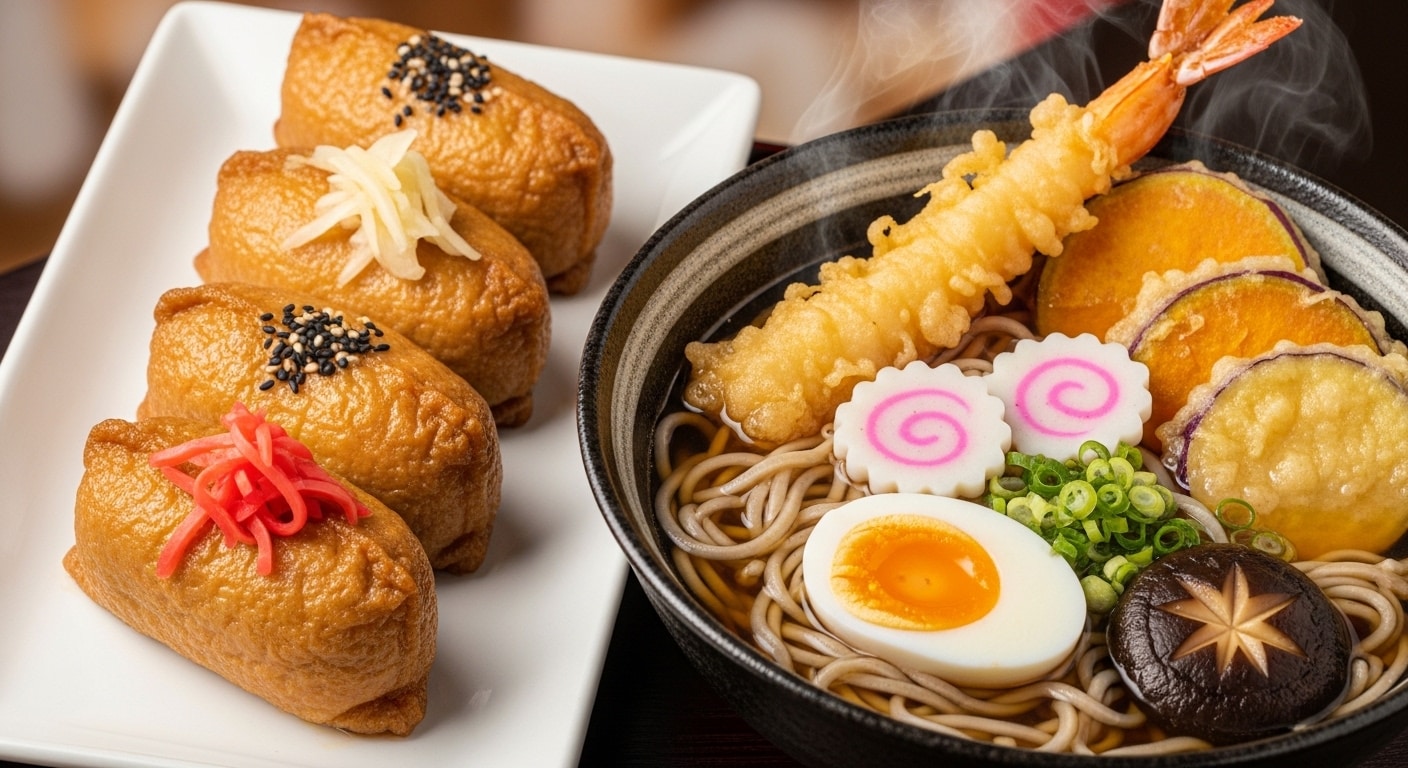 摩訶不思議食堂の稲荷寿司と蕎麦のセット | の人気AIイラスト・グラビア