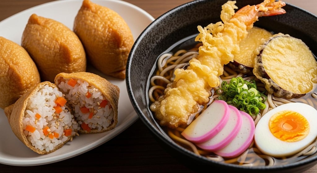 摩訶不思議食堂の稲荷寿司と蕎麦のセット