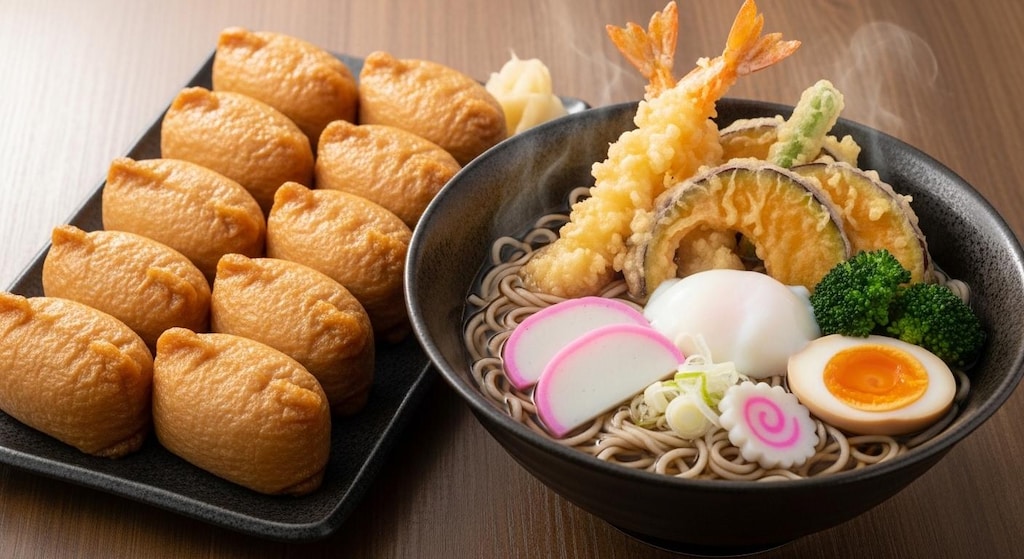 摩訶不思議食堂の稲荷寿司と蕎麦のセット