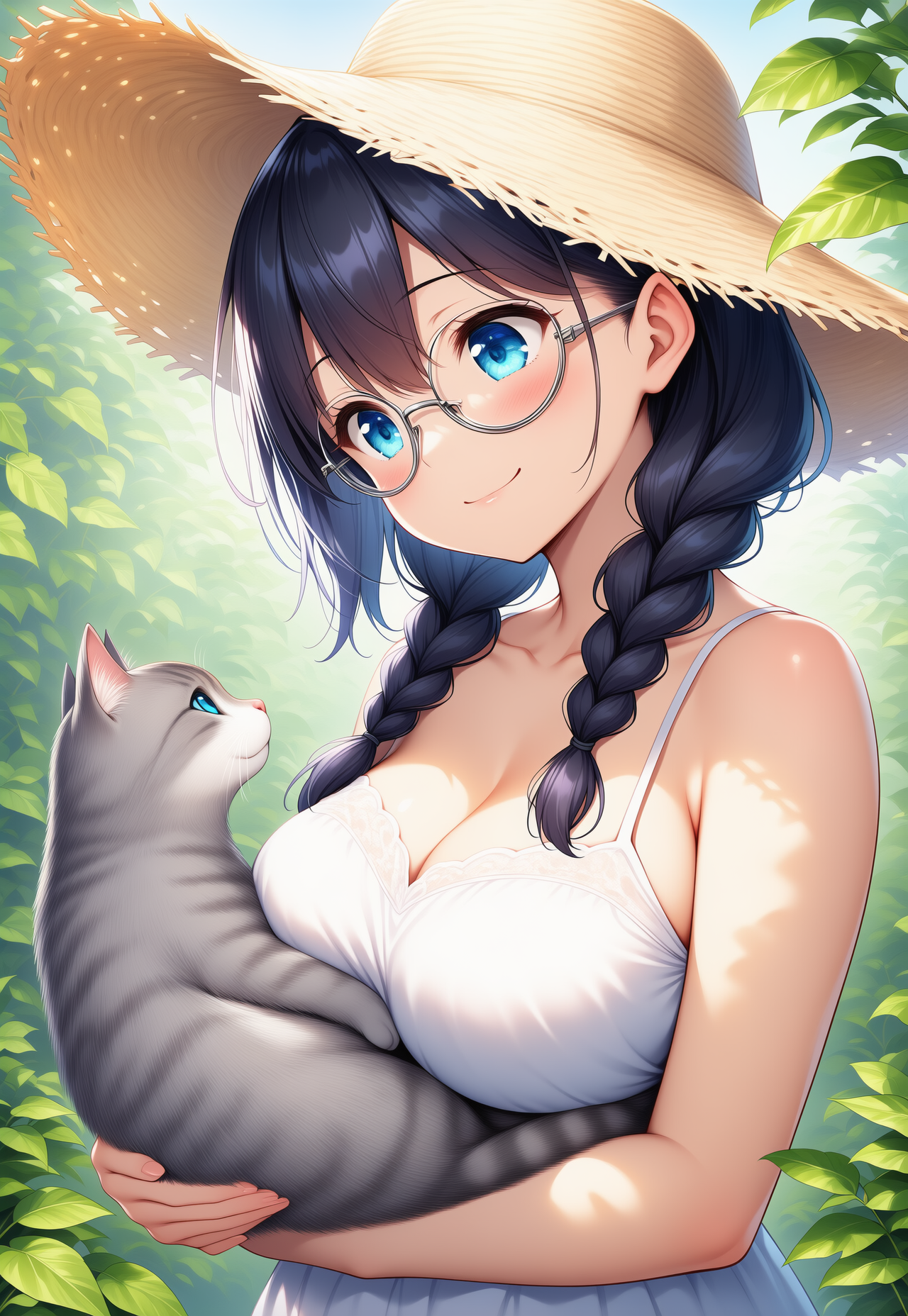 彩乃　猫と見つめ合う