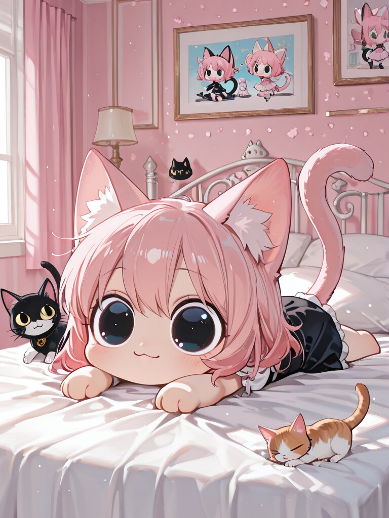猫とちび猫耳娘 | の人気AIイラスト・グラビア