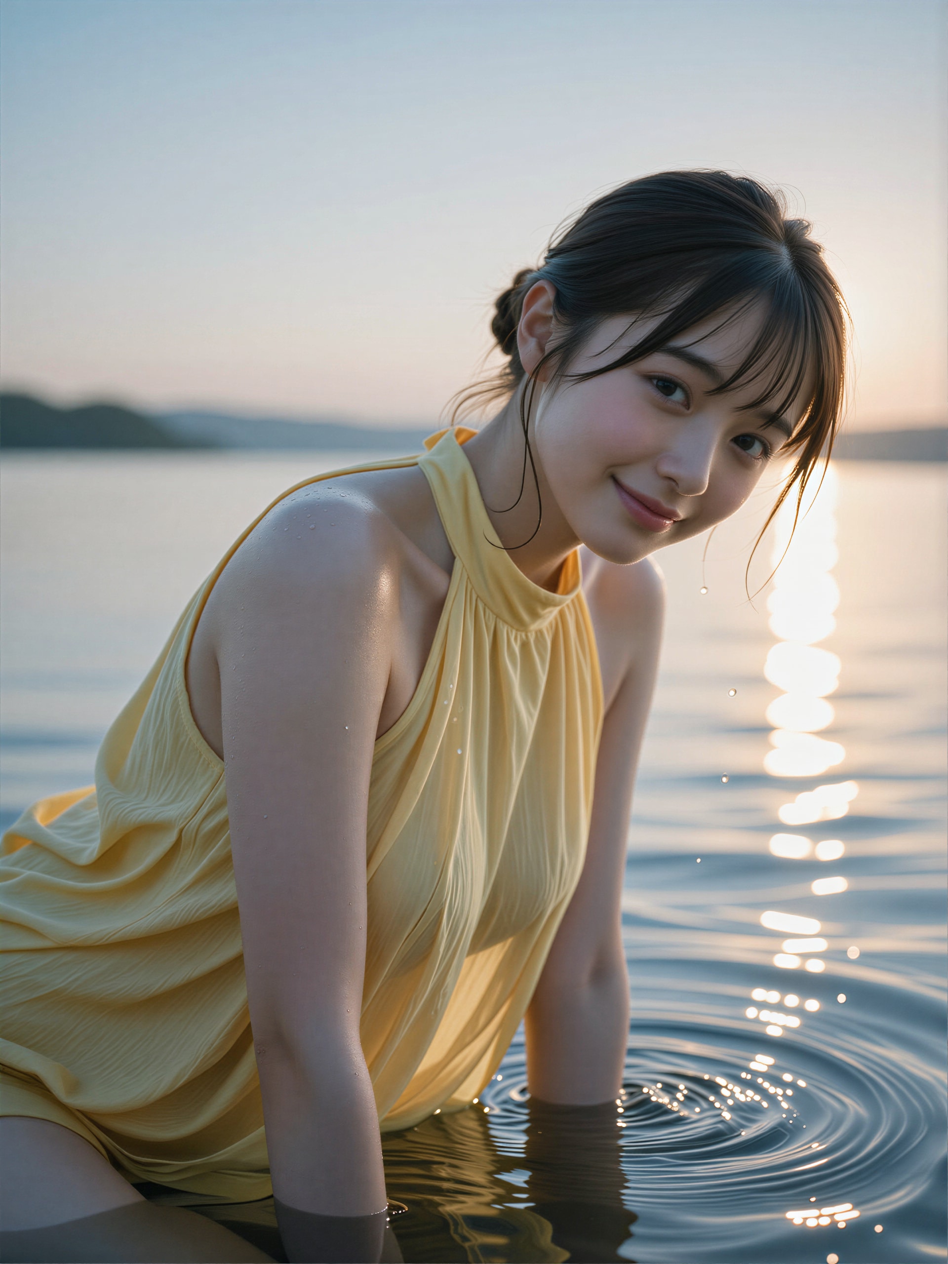 湖で水浴