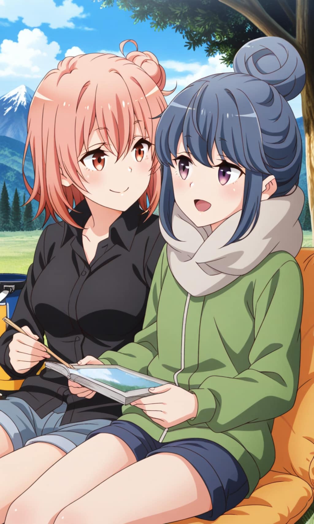 PixAIのLoRAでリンちゃんとガハマの仲良しキャンプ⛺️❤️