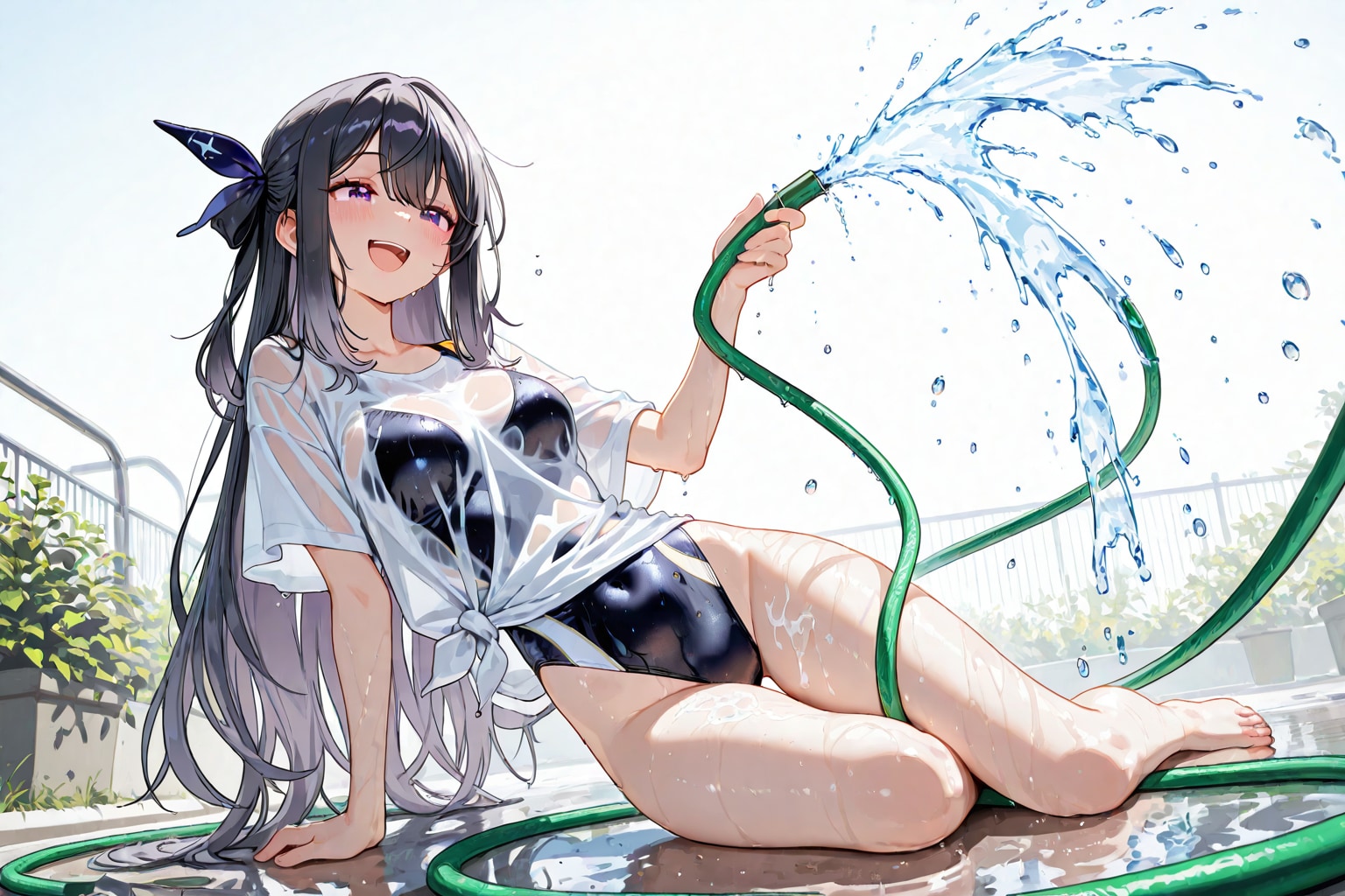 水飛沫あびて、輝く夏の笑み